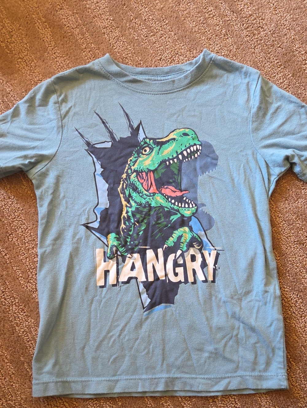wonder nation Blue Tee with Green 'Hangry' Dino Graphic